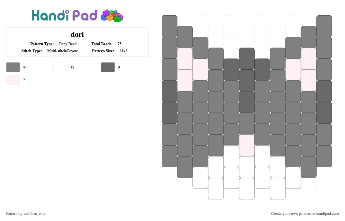 dori - Pony Bead Pattern by kira_wolfchan on Kandi Pad - gray