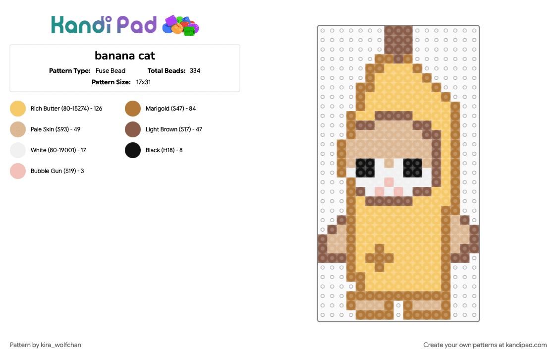 banana cat - Fuse Bead Pattern by kira_wolfchan on Kandi Pad - tan, yellow