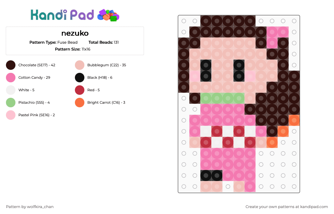 nezuko - Fuse Bead Pattern by kira_wolfchan on Kandi Pad - beige, brown, pink