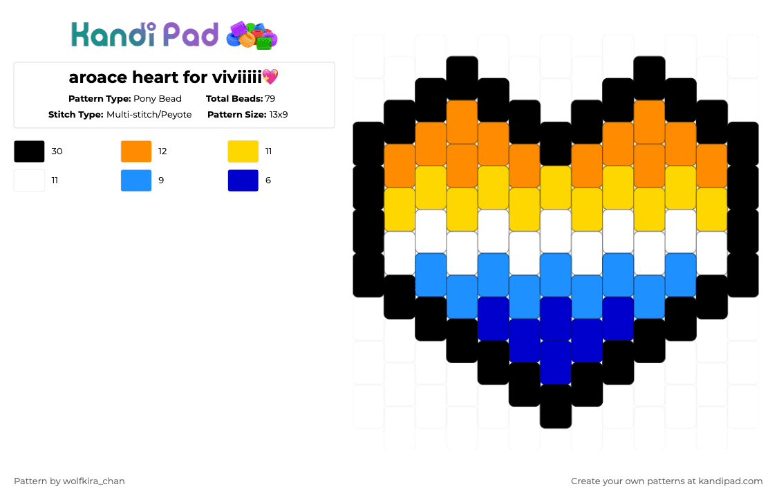 aroace heart for viviiiii💖 - Pony Bead Pattern by kira_wolfchan on Kandi Pad - light blue, orange, yellow