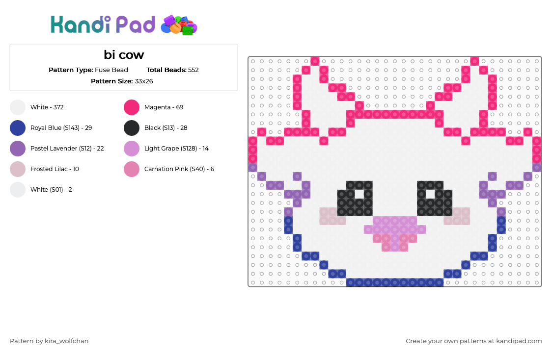 bi cow - Fuse Bead Pattern by kira_wolfchan on Kandi Pad - white,pink