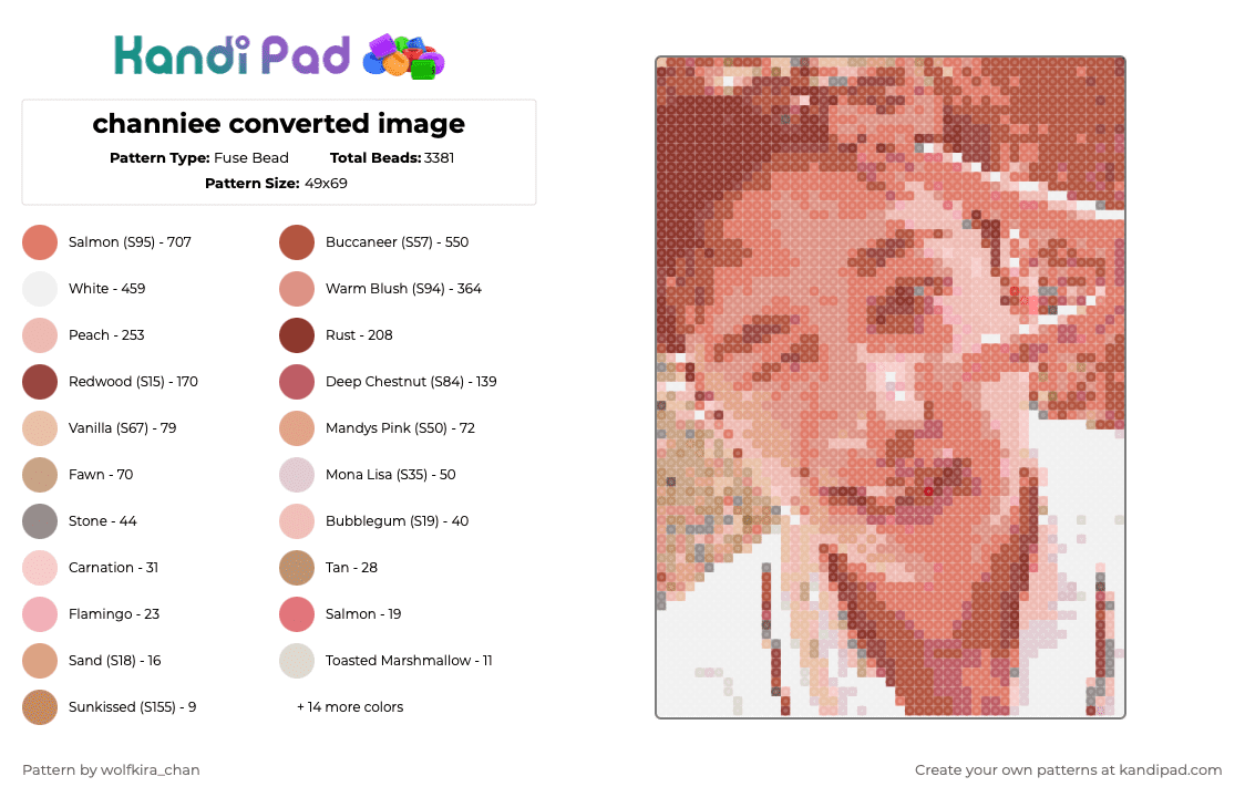 channiee converted image - Fuse Bead Pattern by wolfkira_chan on Kandi Pad - beige,red,orange