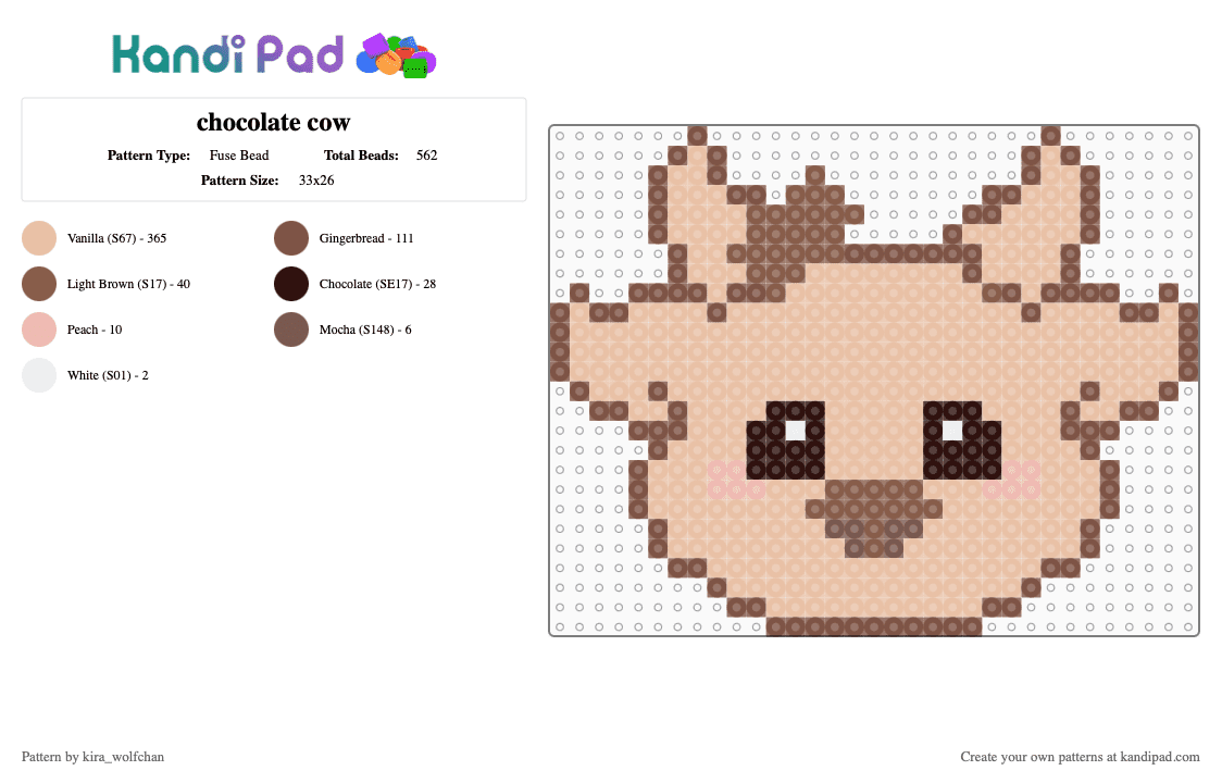 chocolate cow - Fuse Bead Pattern by kira_wolfchan on Kandi Pad - beige