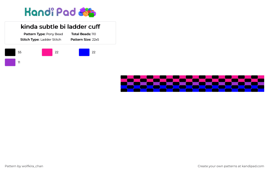 kinda subtle bi ladder cuff - Pony Bead Pattern by kira_wolfchan on Kandi Pad - purple,pink