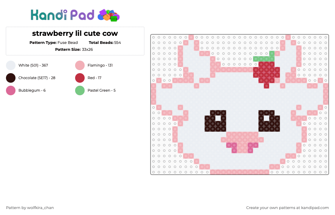 strawberry lil cute cow - Fuse Bead Pattern by kira_wolfchan on Kandi Pad - white,beige