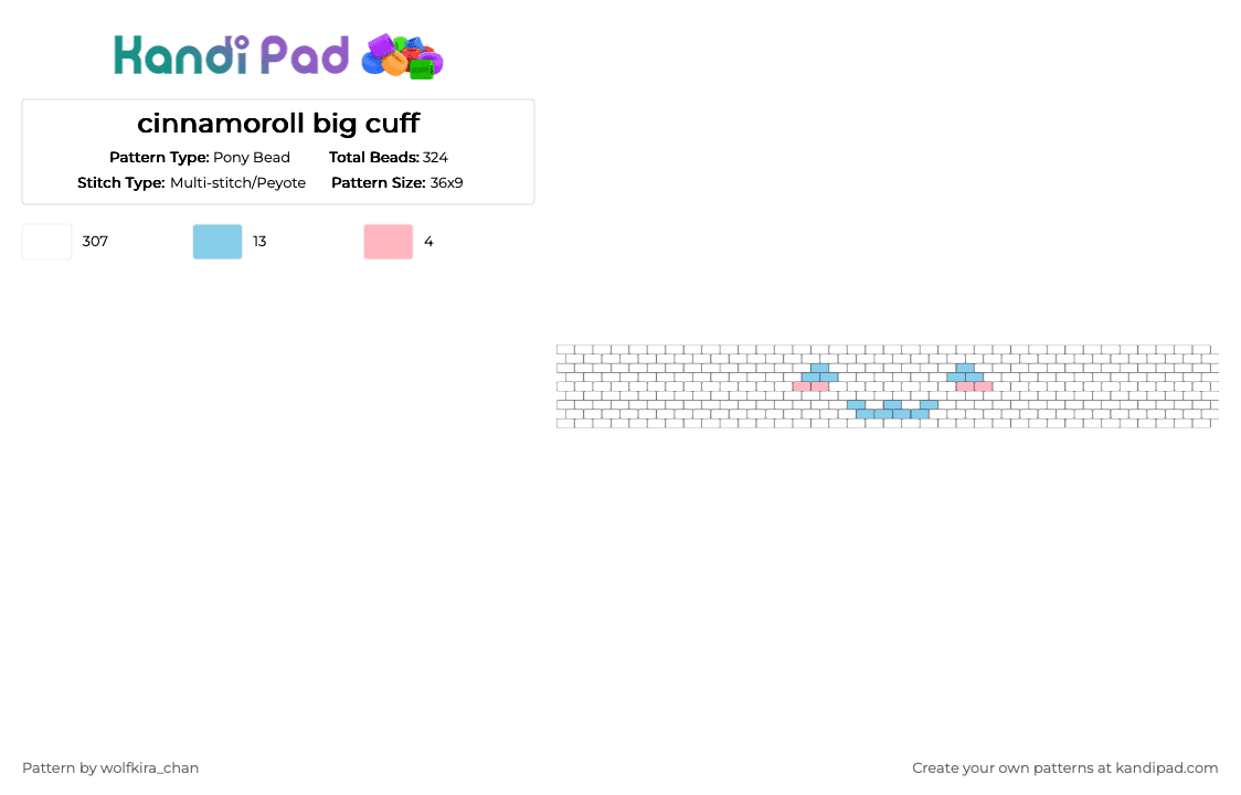 cinnamoroll big cuff - Pony Bead Pattern by kira_wolfchan on Kandi Pad - white,light blue