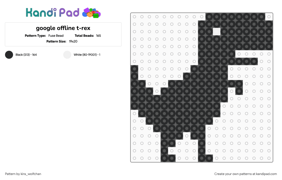 google offline t-rex - Fuse Bead Pattern by kira_wolfchan on Kandi Pad - black
