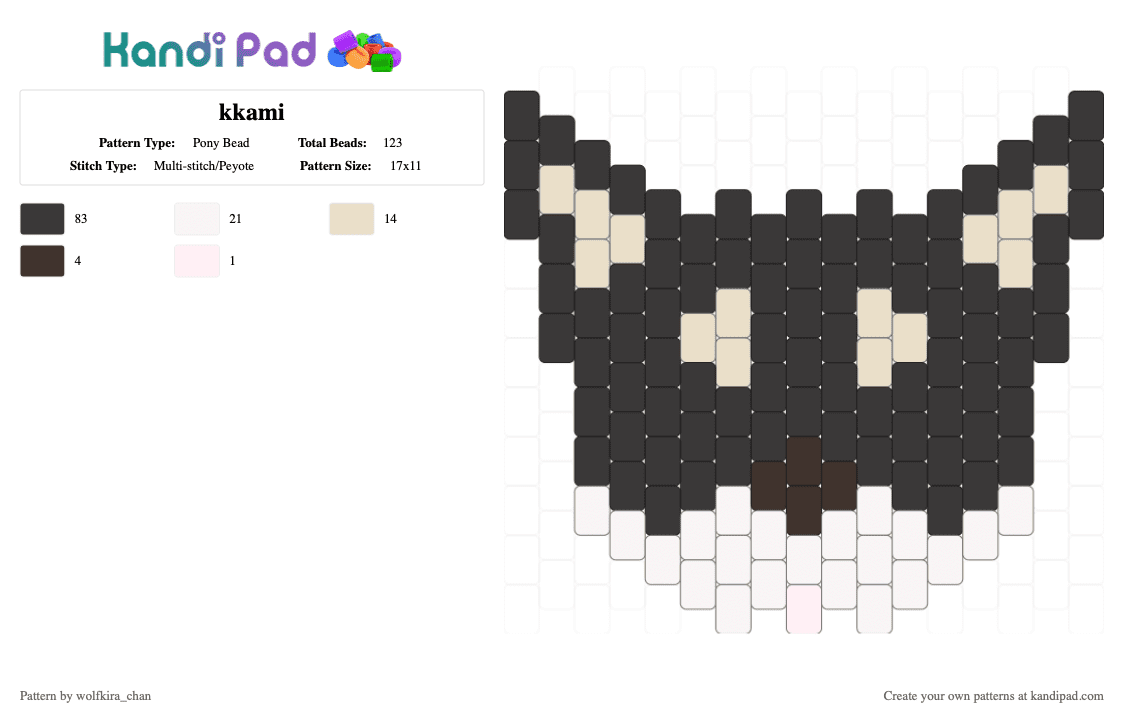 kkami - Pony Bead Pattern by kira_wolfchan on Kandi Pad - black,beige