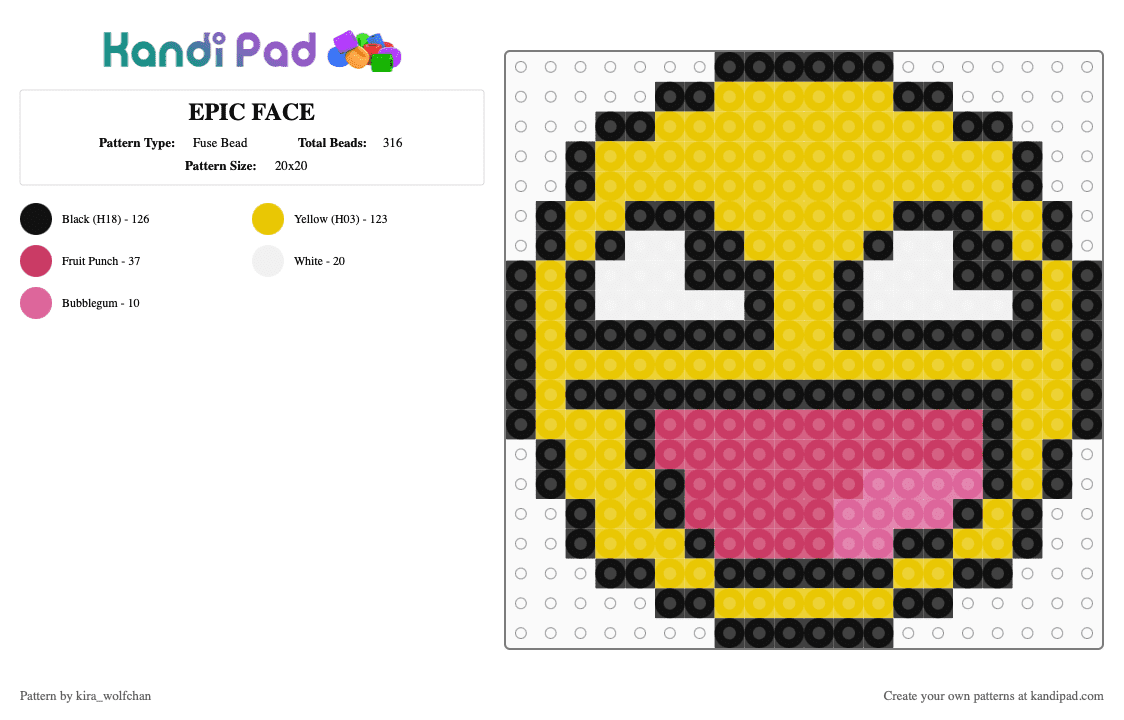 EPIC FACE - Fuse Bead Pattern by kira_wolfchan on Kandi Pad - pink, yellow