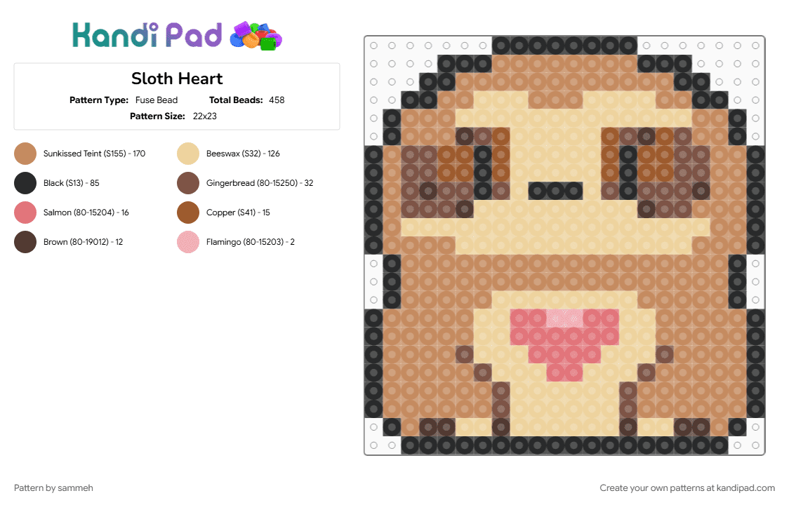 Sloth Heart - Fuse Bead Pattern by sammeh on Kandi Pad - animal, baby, baby animal, beige, cute, heart, sloth, small, small charm, tan