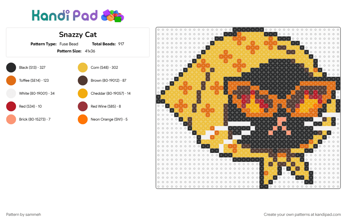 Snazzy Cat - Fuse Bead Pattern by sammeh on Kandi Pad - animal, black cat, cat, cute, death becomes her, devil, evil, orange, scarf, yellow