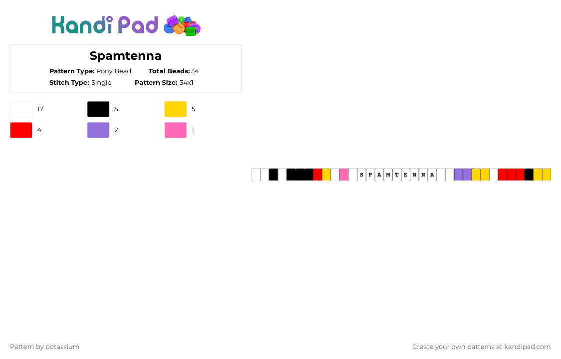 Spamtenna - Pony Bead Pattern by potassium on Kandi Pad - white,red,yellow,yaoi,spamtenna,spamton,tenna,deltarune