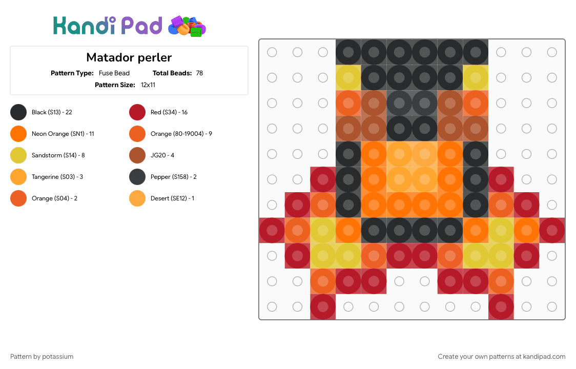 Matador perler - Fuse Bead Pattern by potassium on Kandi Pad - matador, matador my beloved, meeleeniacs, orange, red, tv head
