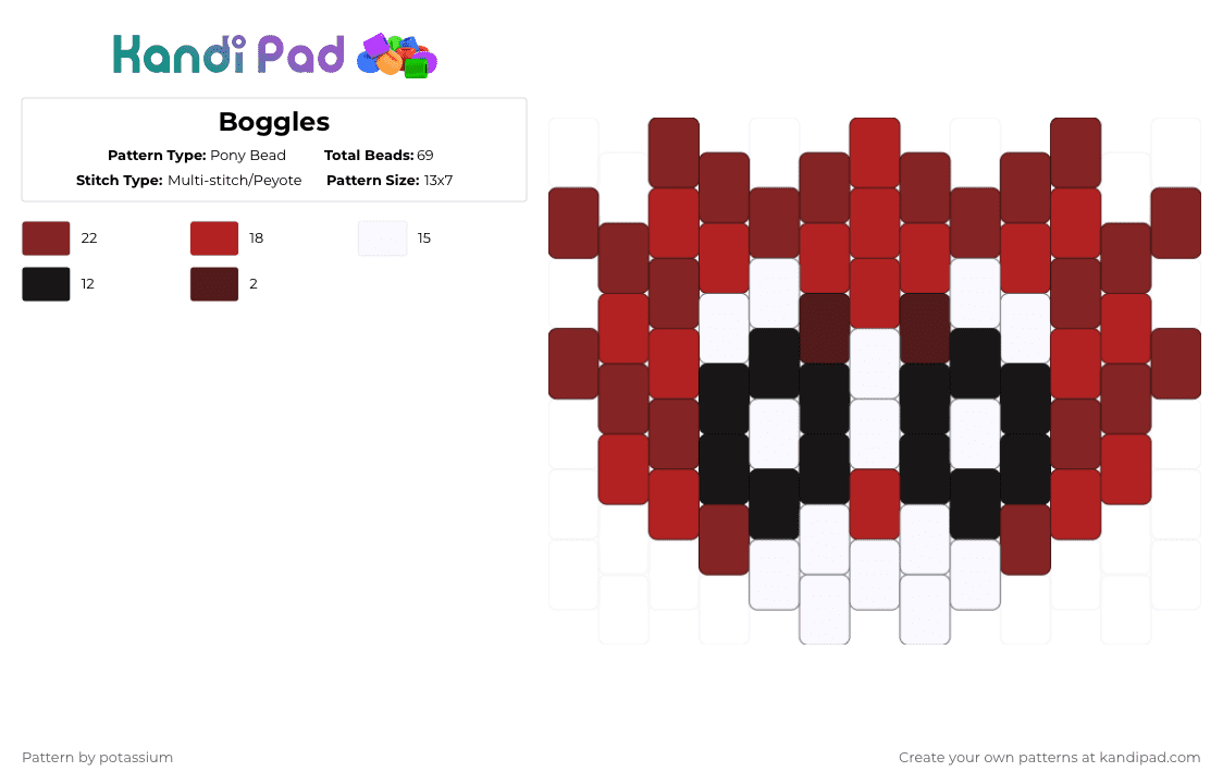 Boggles - Pony Bead Pattern by potassium on Kandi Pad - brown,red,clown,boggles,meeleeniacs