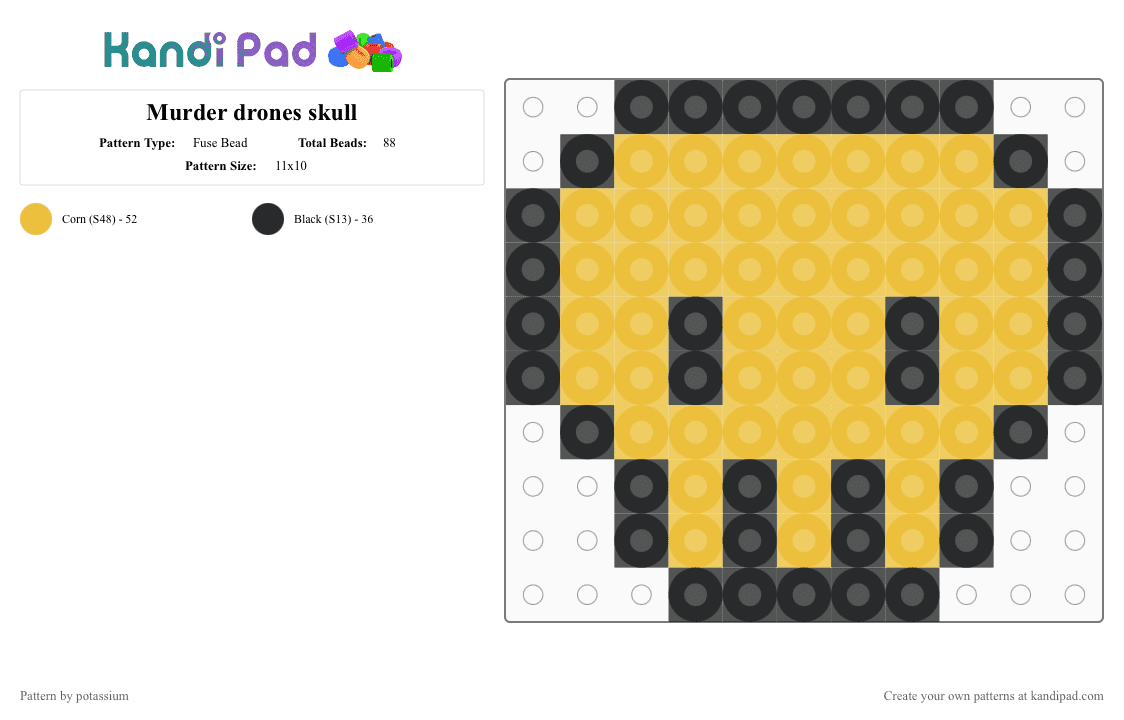 Murder drones skull - Fuse Bead Pattern by potassium on Kandi Pad - yellow,black,murder drones,skull,logo