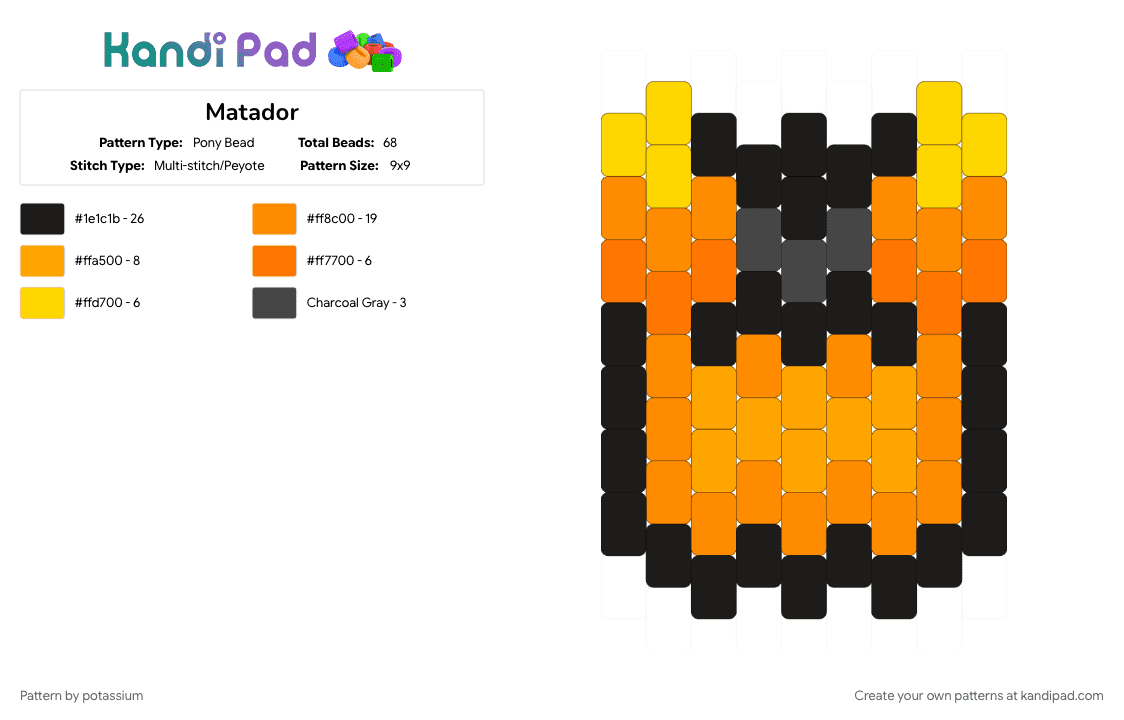 Matador - Pony Bead Pattern by potassium on Kandi Pad - matador, meeleeniacs, orange, tv head