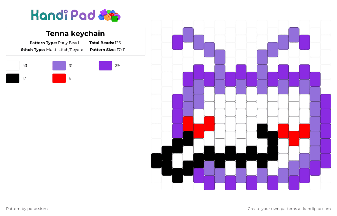 Tenna keychain - Pony Bead Pattern by potassium on Kandi Pad - purple