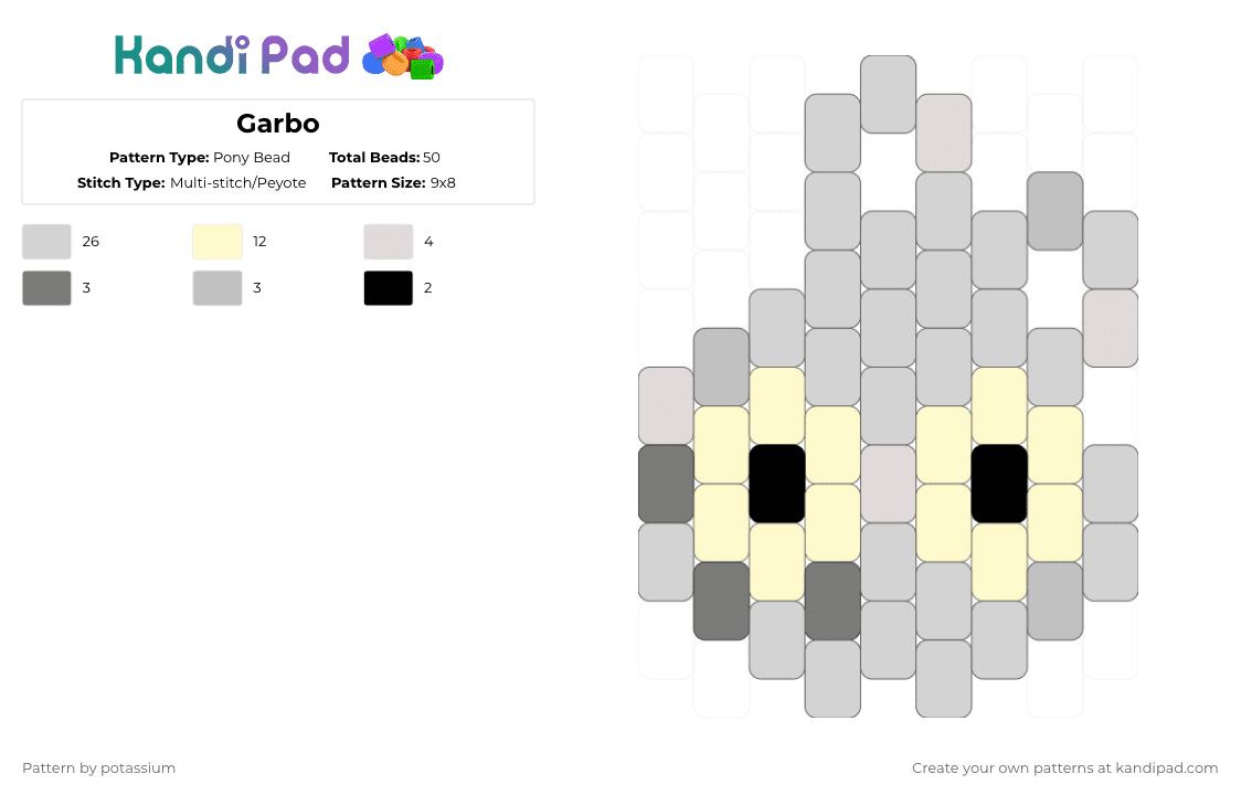 Garbo - Pony Bead Pattern by potassium on Kandi Pad - white,yellow,meeleeniacs,garbo