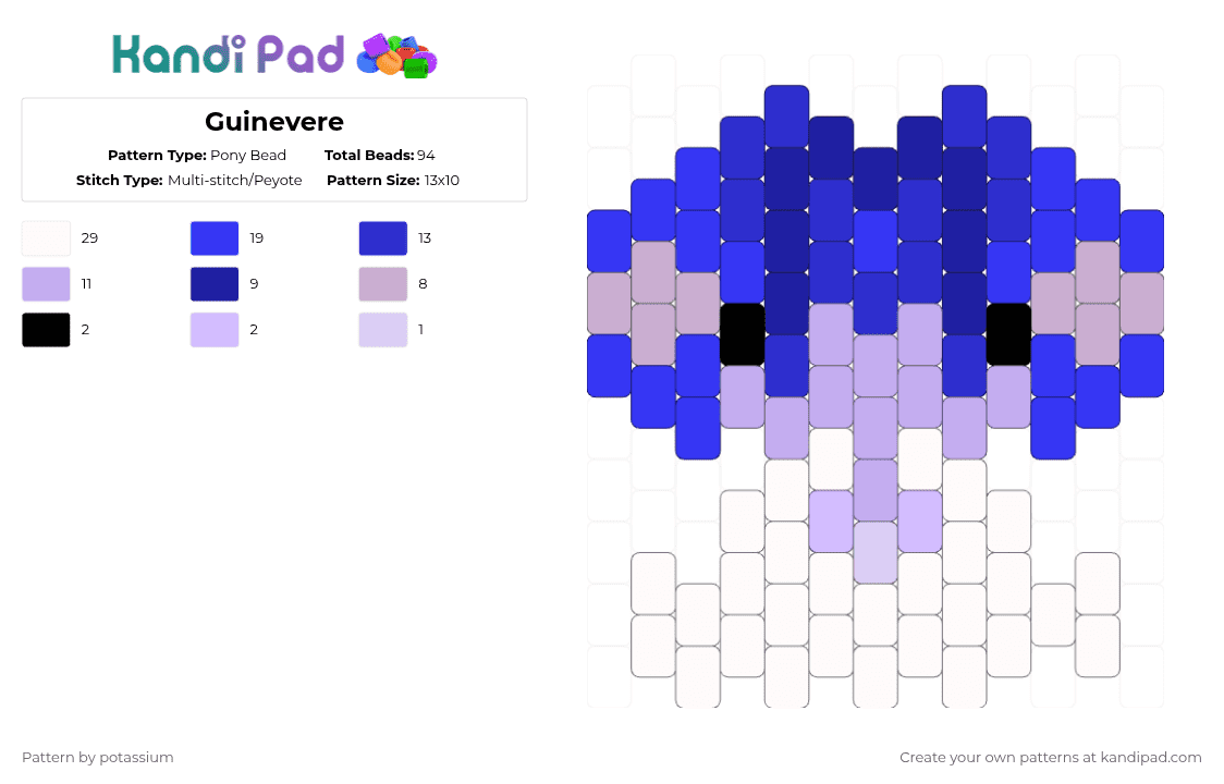 Guinevere - Pony Bead Pattern by potassium on Kandi Pad - purple,pink,glitch,kog,knights of guinevere,indie shows