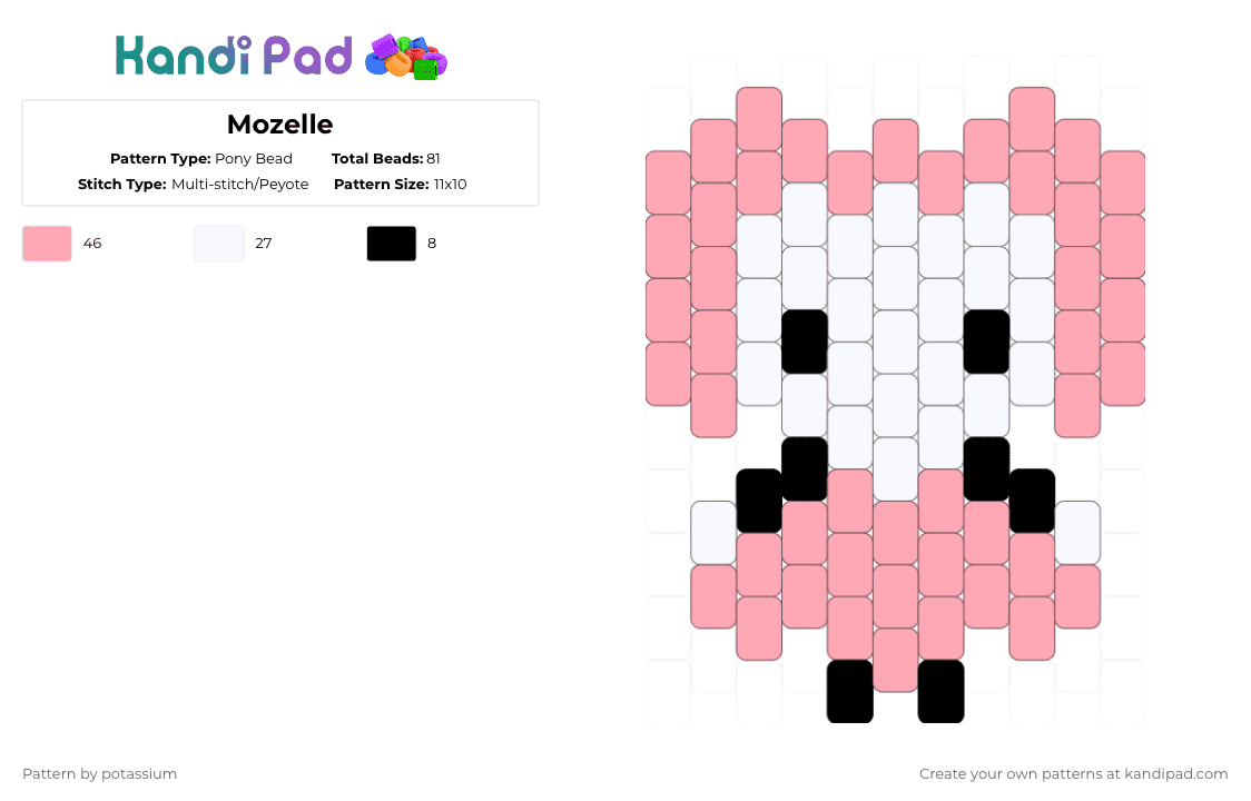 Mozelle - Pony Bead Pattern by potassium on Kandi Pad - white,pink,princess of hell,mozelle,not a mouse,not a rat,regretevator