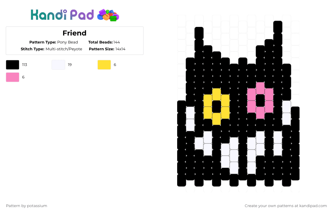 Friend - Pony Bead Pattern by potassium on Kandi Pad - black,white,yellow,pink,friend inside me,deltarune,friend