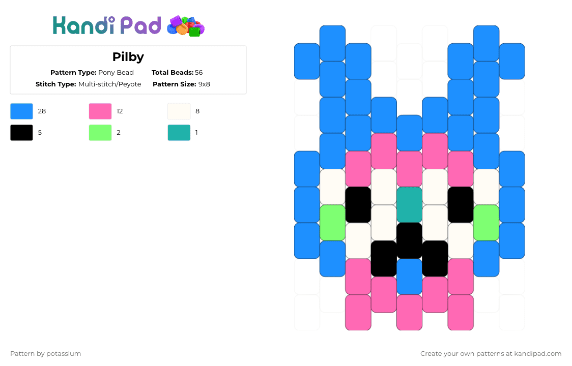 Pilby - Pony Bead Pattern by potassium on Kandi Pad - light blue,pink,pilby,regretevator,caterpillar,clown