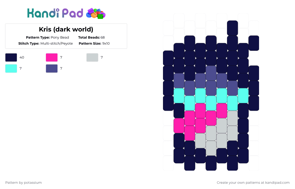 Kris (dark world) - Pony Bead Pattern by potassium on Kandi Pad - purple,deltarune,the soul,dark world