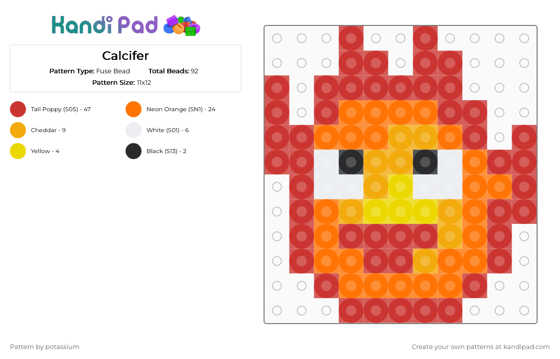 Calcifer - Fuse Bead Pattern by potassium on Kandi Pad - calcifer, fire, fire demon, heart, howls moving castle, orange, red