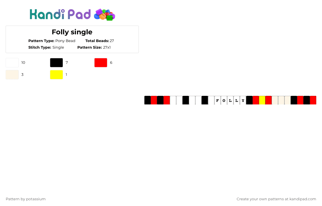 Folly single - Pony Bead Pattern by potassium on Kandi Pad - white,red,folly,regretevator