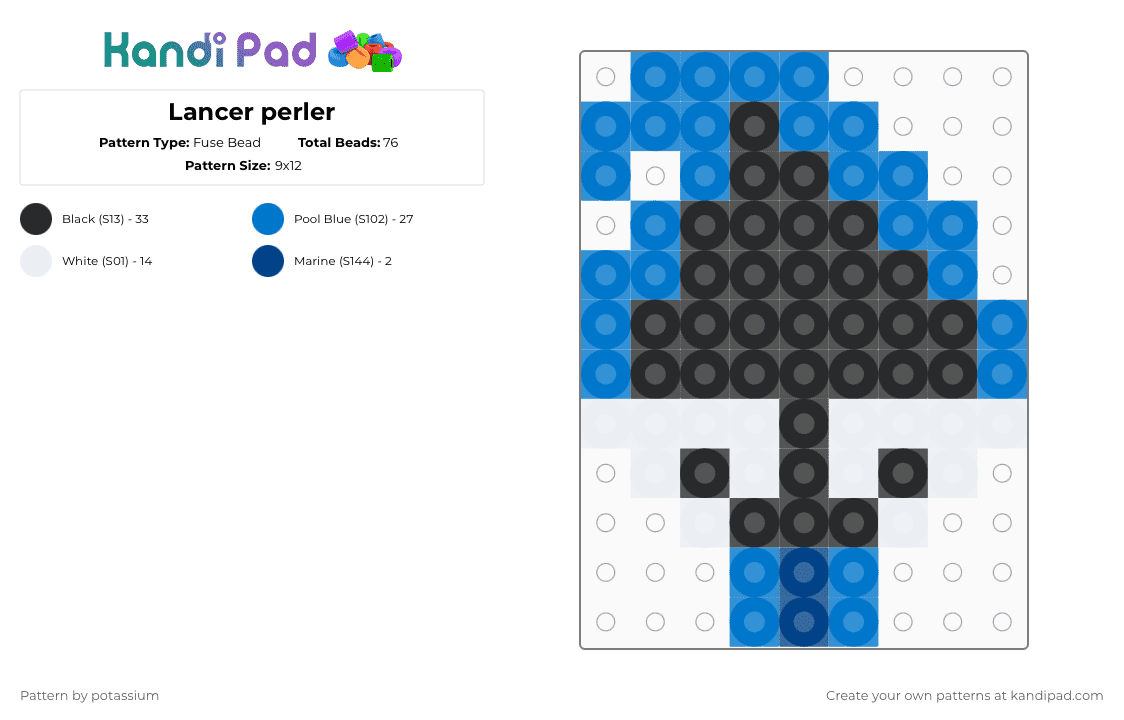 Lancer perler - Fuse Bead Pattern by potassium on Kandi Pad - white,blue,lancer,deltarune,silly