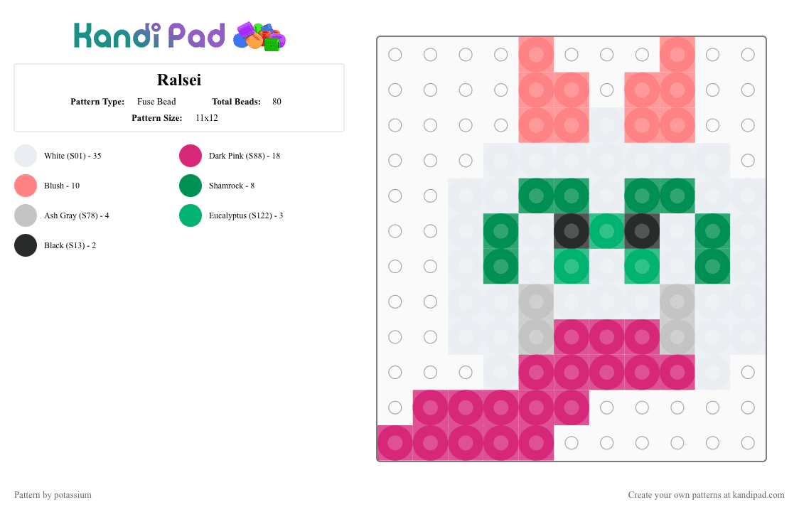Ralsei - Fuse Bead Pattern by potassium on Kandi Pad - green,pink,ralsei,fluffy boy,deltarune,the fun gang,goat