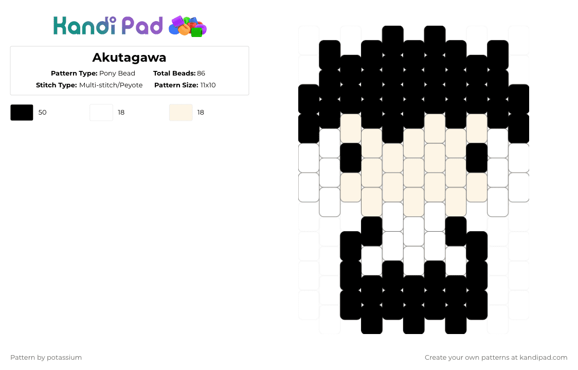 Akutagawa - Pony Bead Pattern by potassium on Kandi Pad - black,white,akutagawa,bungo stray dogs,bsd
