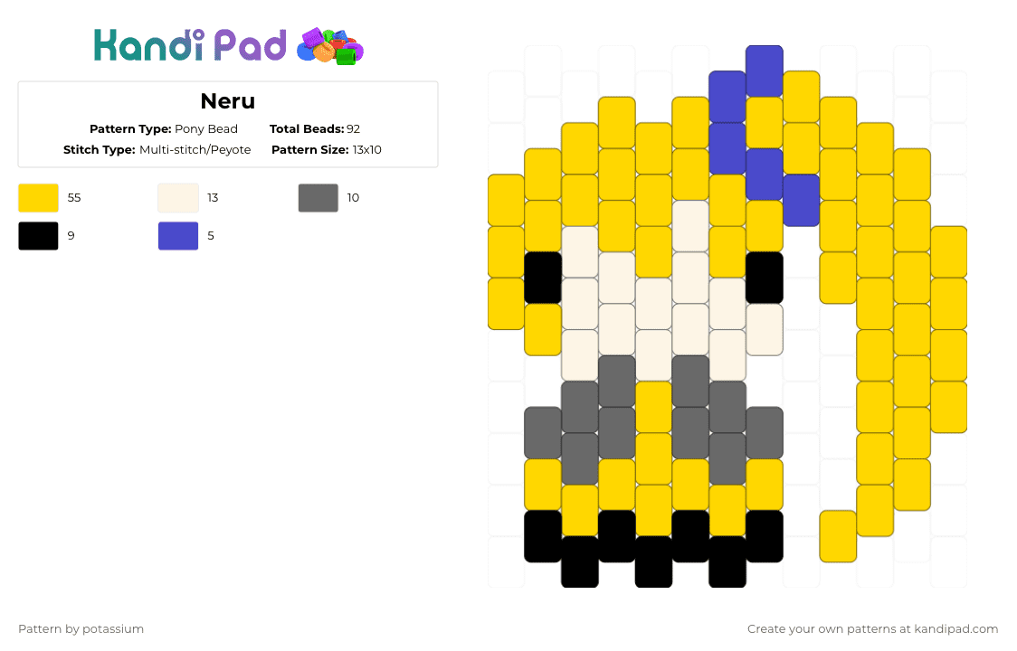 Neru - Pony Bead Pattern by potassium on Kandi Pad - yellow,akita neru,neru,vocaloid