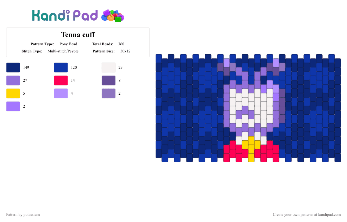 Tenna cuff - Pony Bead Pattern by potassium on Kandi Pad - purple,tenna,its tv time,hes groovy and never glooby,spamtenna,old man yaoi,yaoi,pride month,deltarune