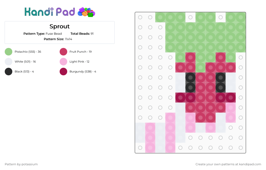 Sprout - Fuse Bead Pattern by potassium on Kandi Pad - teal,pink,dandys world,strawberry,sprout,berry boy,bald