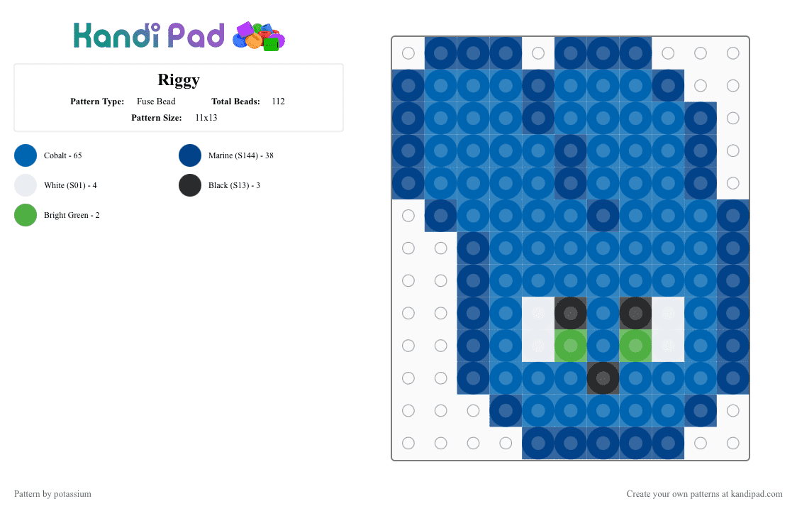 Riggy - Fuse Bead Pattern by potassium on Kandi Pad - blue,riggy,toon turf,kill count of 6627,murderer