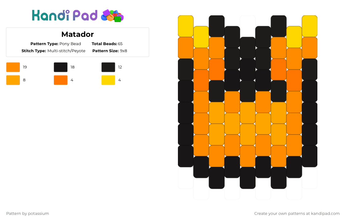 Matador - Pony Bead Pattern by potassium on Kandi Pad - orange,tv head,meeleeniacs,matador