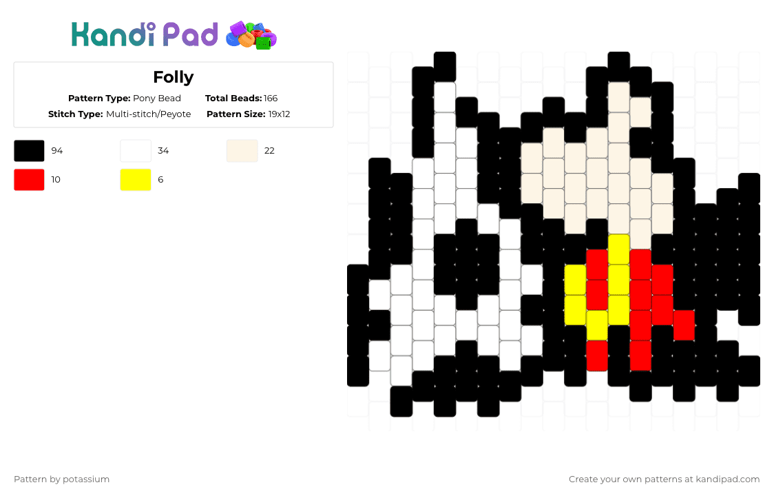 Folly - Pony Bead Pattern by potassium on Kandi Pad - black,white,red,yellow,folly,regretavator