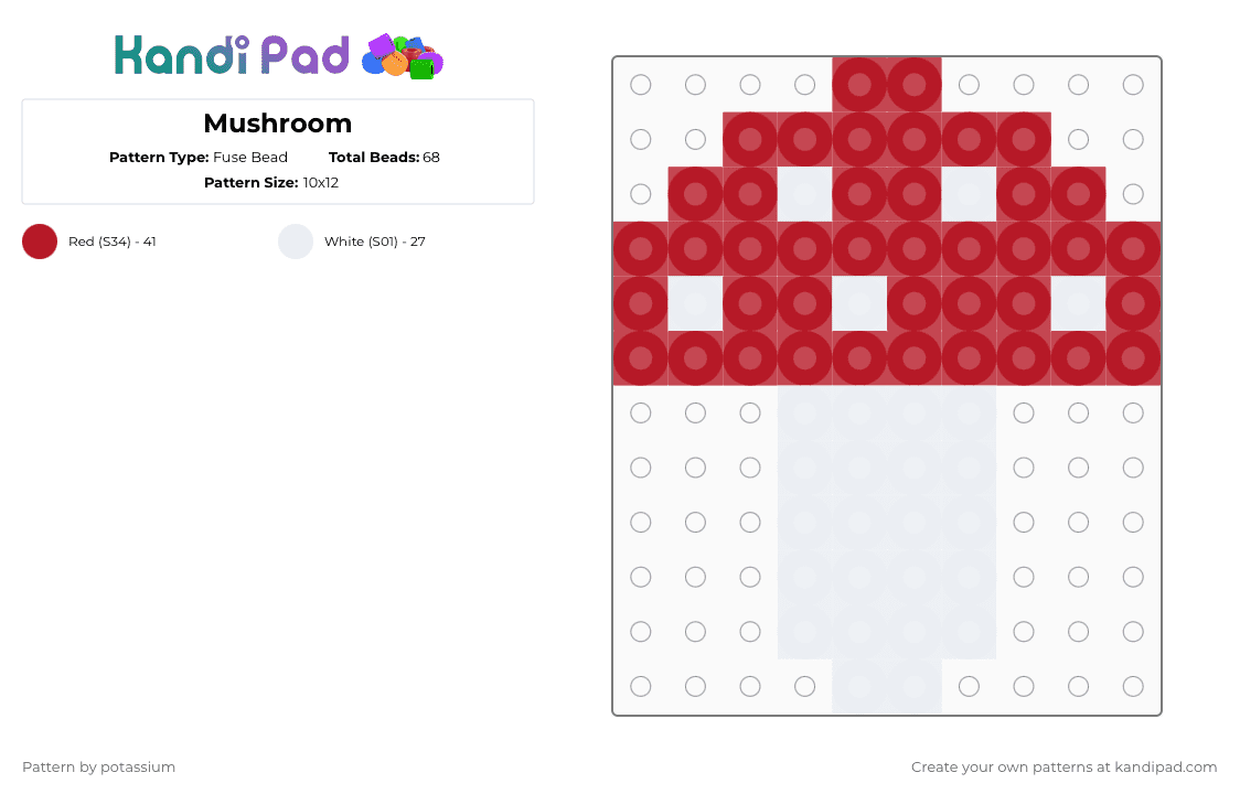 Mushroom - Fuse Bead Pattern by potassium on Kandi Pad - red,white,mushroom,whimsical,fungi