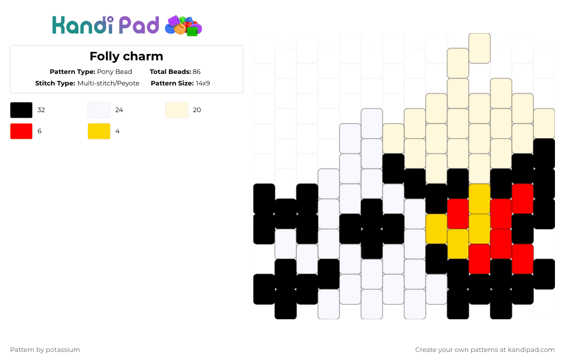 Folly charm - Pony Bead Pattern by potassium on Kandi Pad - white,yellow,red,folly,charm,regretevator