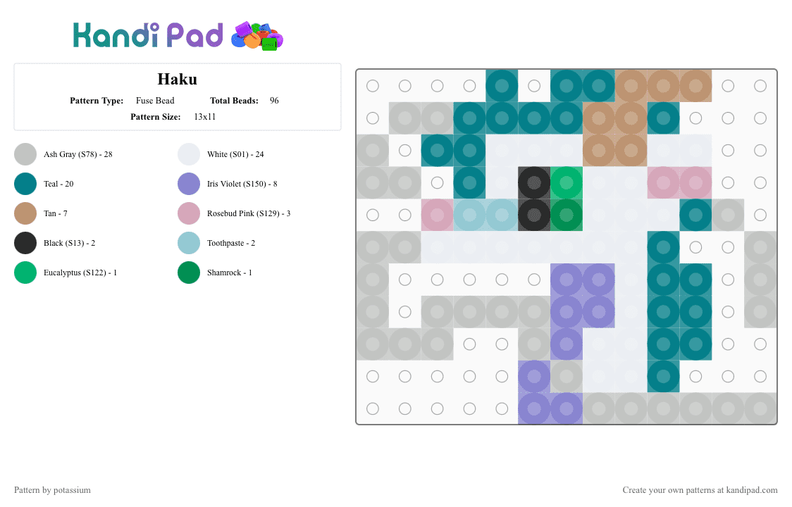 Haku - Fuse Bead Pattern by potassium on Kandi Pad - teal,beige,haku,spirited away,dragon,kohaku river,river spirit