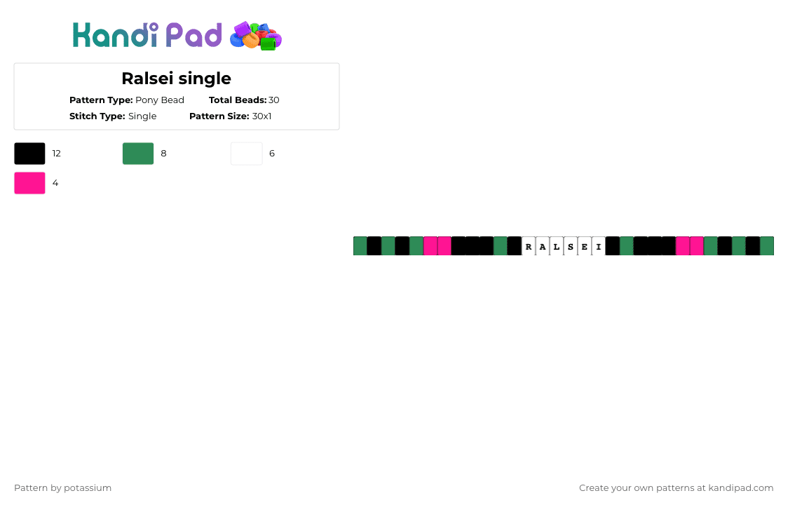 Ralsei single - Pony Bead Pattern by potassium on Kandi Pad - green,pink,deltarune,ralsei