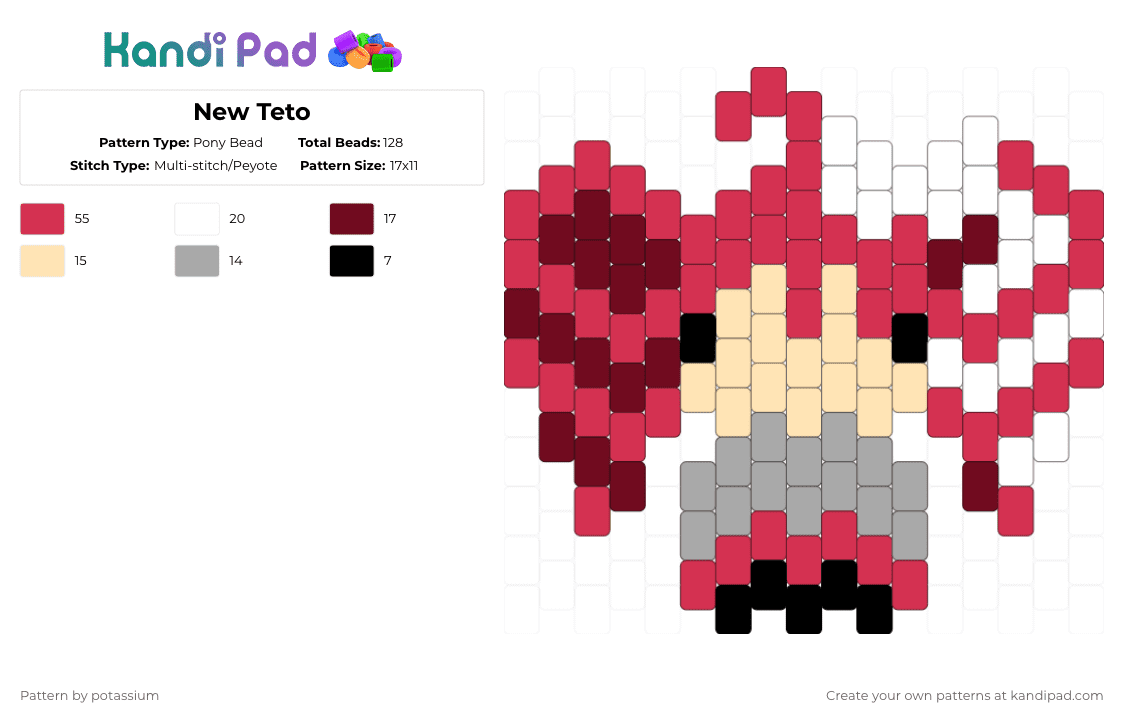 New Teto - Pony Bead Pattern by potassium on Kandi Pad - red,teto,kasane teto,baguette