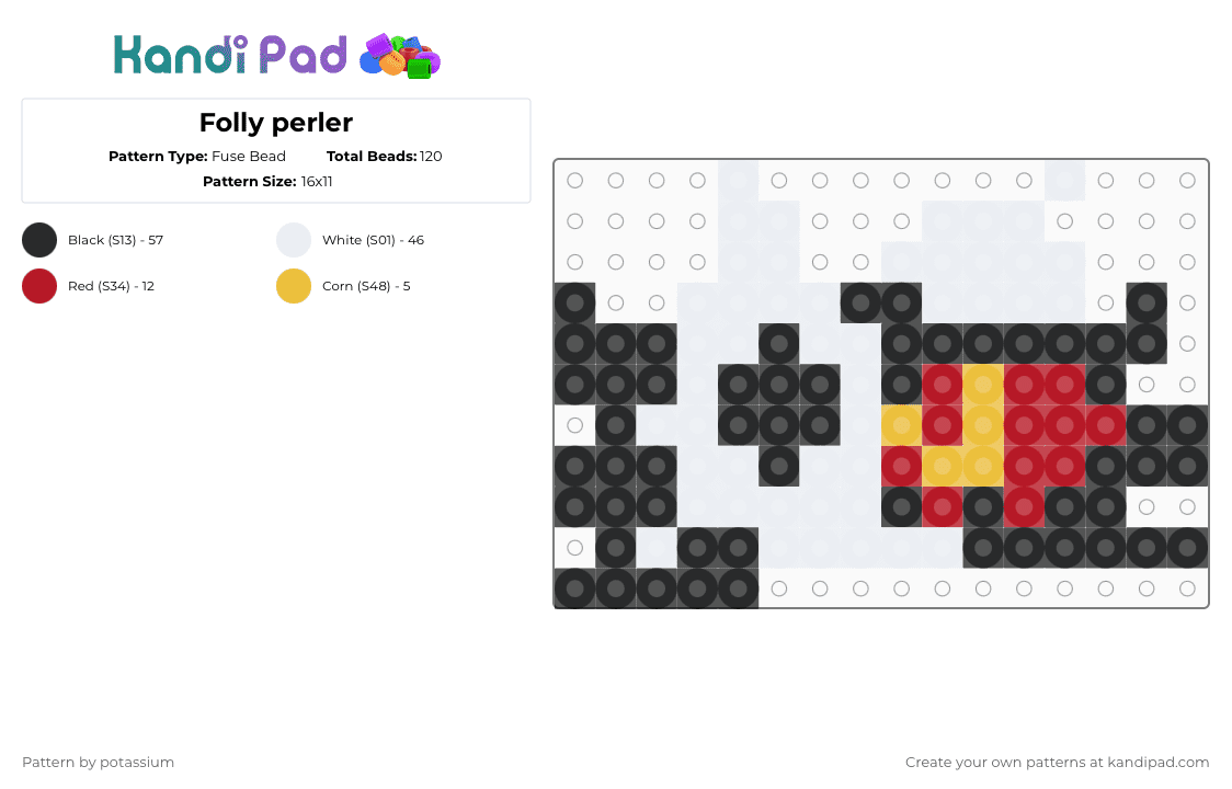 Folly perler - Fuse Bead Pattern by potassium on Kandi Pad - white,red,yellow,folly,regretevator,the great one