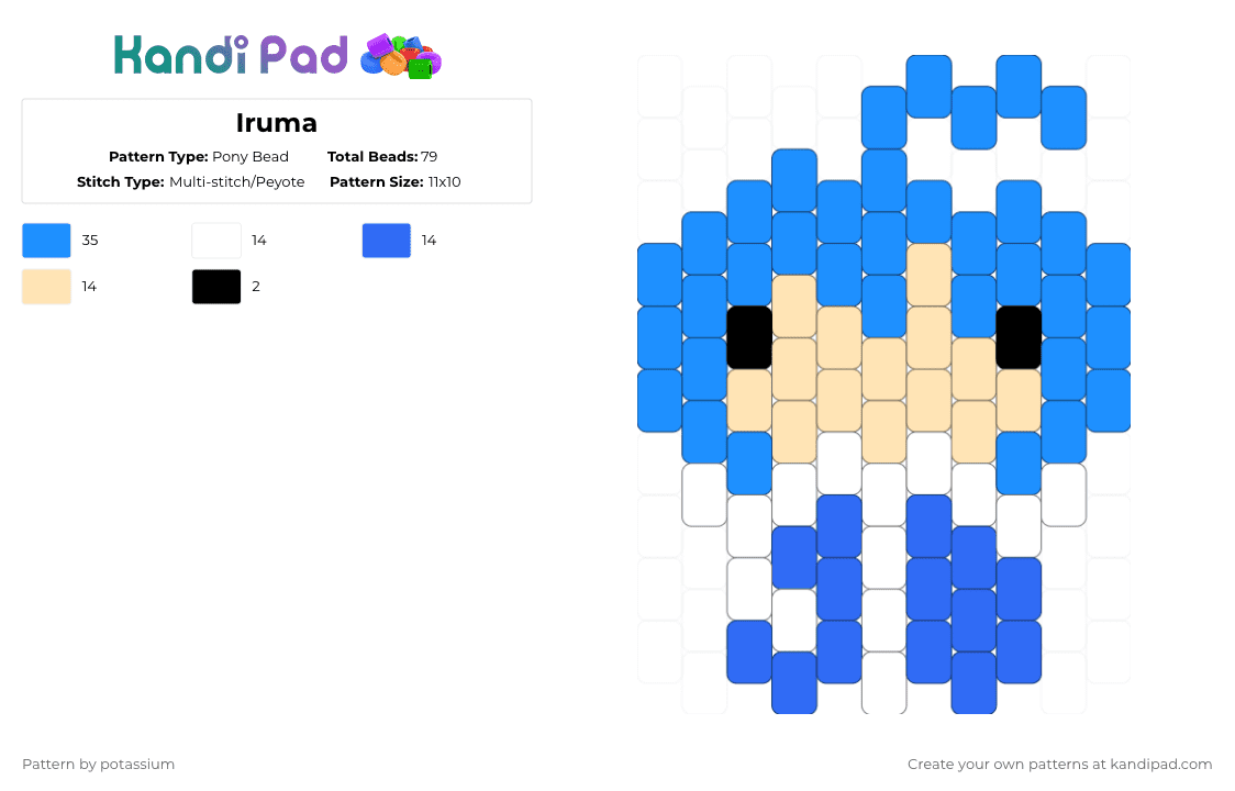 Iruma - Pony Bead Pattern by potassium on Kandi Pad - light blue,irumakun,iruma
