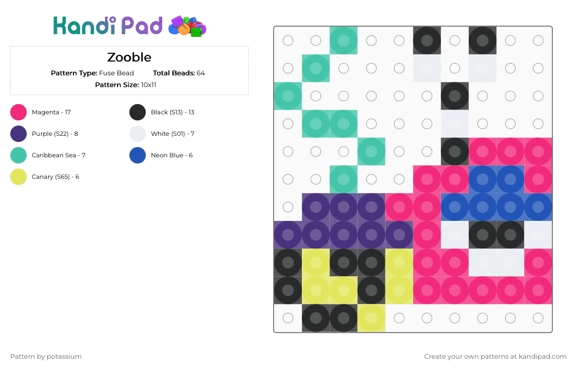 Zooble - Fuse Bead Pattern by potassium on Kandi Pad - pink,zooble,tadc,abstragedy,yuri