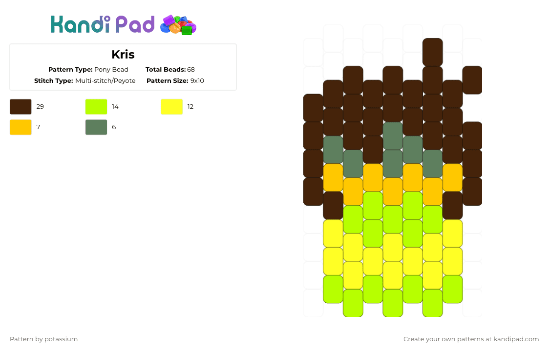 Kris - Pony Bead Pattern by potassium on Kandi Pad - yellow,brown,determination,deltarune,the soul