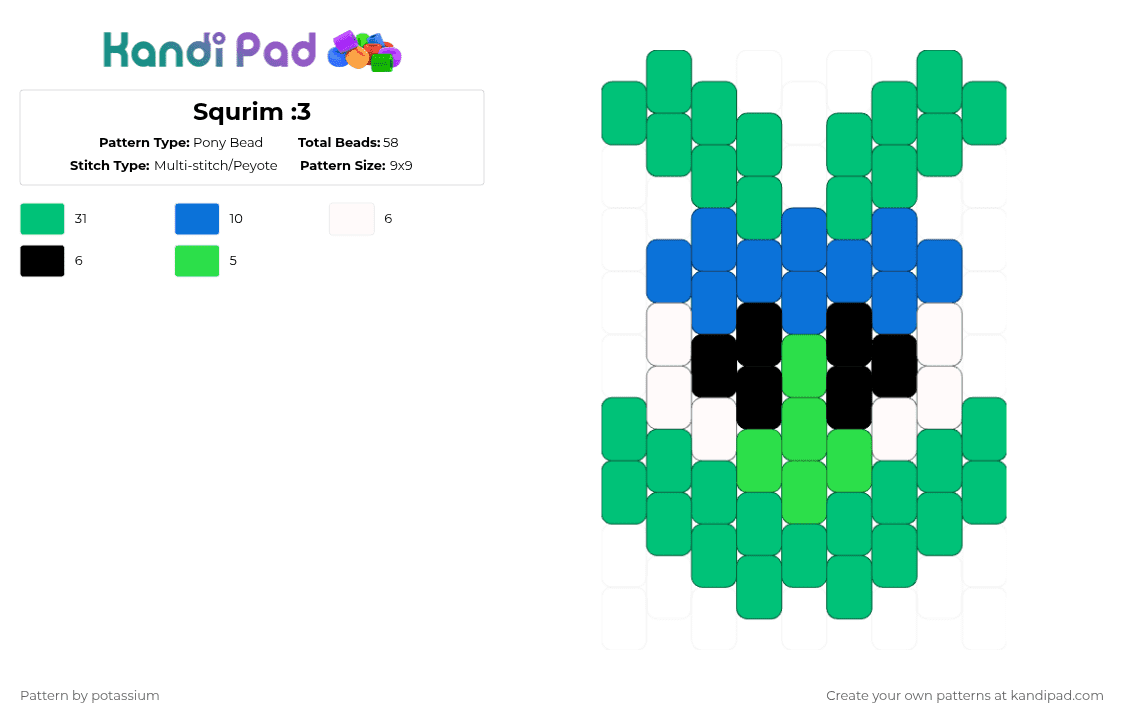 Squrim :3 - Pony Bead Pattern by potassium on Kandi Pad - teal,dandys world,squrim
