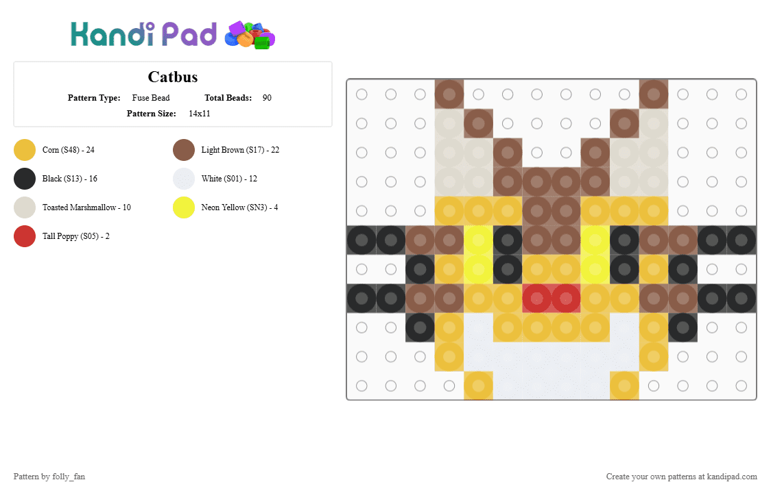 Catbus - Fuse Bead Pattern by folly_fan on Kandi Pad - tan,yellow,totoro,my neighbor totoro,bus,yellowish,cat