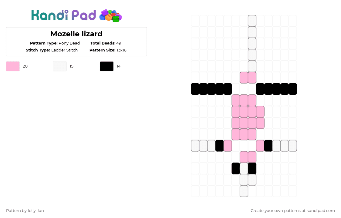 Mozelle lizard - Pony Bead Pattern by folly_fan on Kandi Pad - white,pink,mozelle regretevator,mozelle,lizard,regretevator